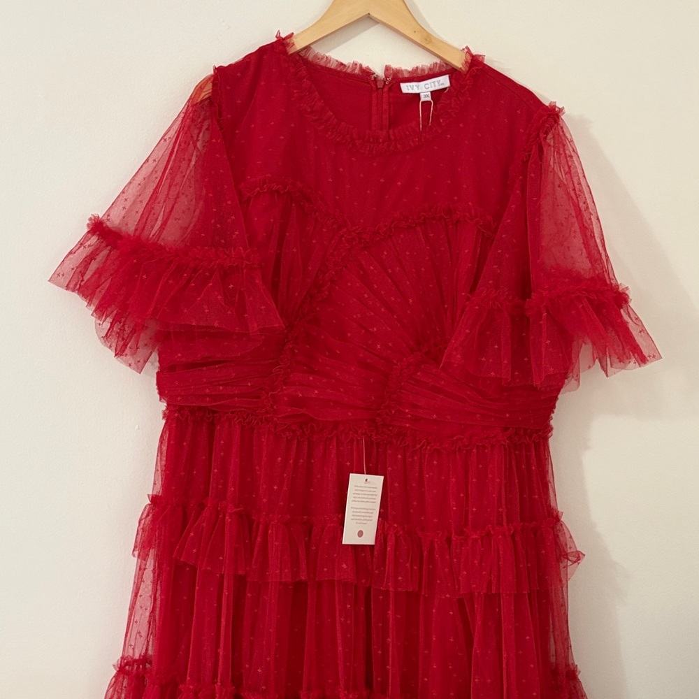 NWT Ivy City Co Red Star Tulle Maxi Dress 3X